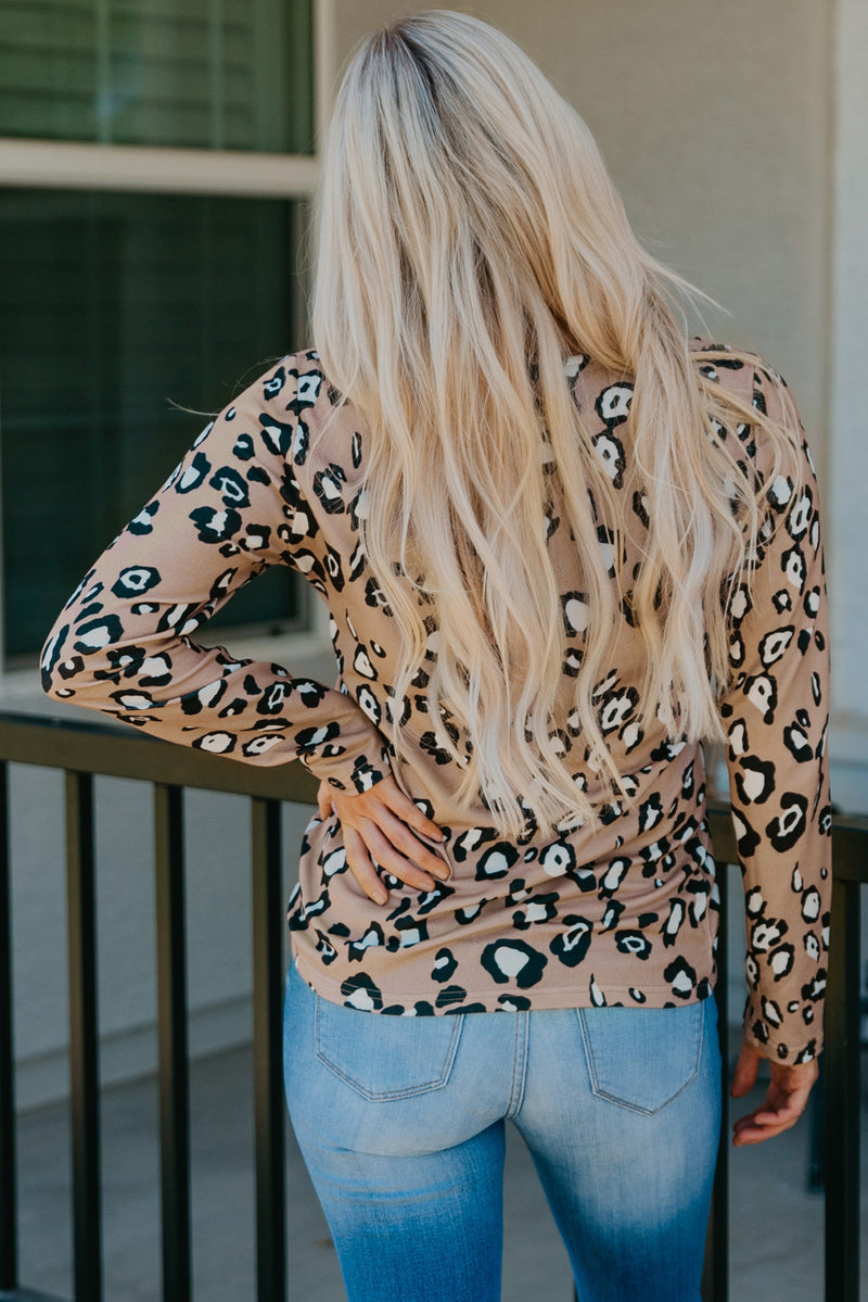 Leopard Print Lace Trim V-Neck Top