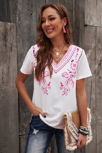 Floral Embroidery V-Neck Top