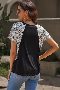 Leopard Color Block V-Neck Tee Shirt