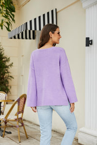 Drop Shoulder V-Neck Knit Pullover